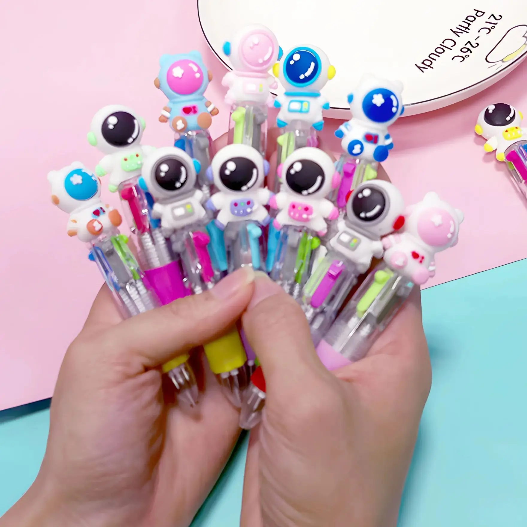 10Pcs/Lot Cute Cartoon Astronaut Mini 4 Color Ballpoint Pen Kawaii Spacemen Multicolors Pens School Office Kids Stationery Gifts