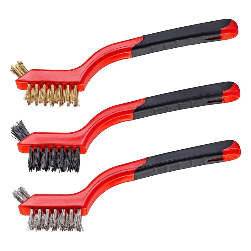 Set di spazzole metalliche per la pulizia di metallo nero e rosso + plastica con raschietto per vernice per ruggine, sporco