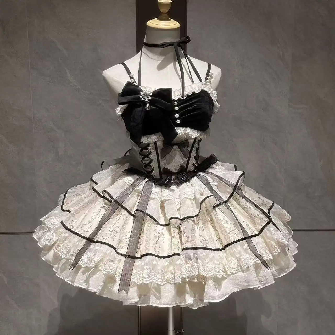 

Harajuku Y2k Bow Lace Gothic Lolita Dress Japanese Sleeveless Set Women Y2k Mini Dresses 2025 Female Elegant Party Cute Dress