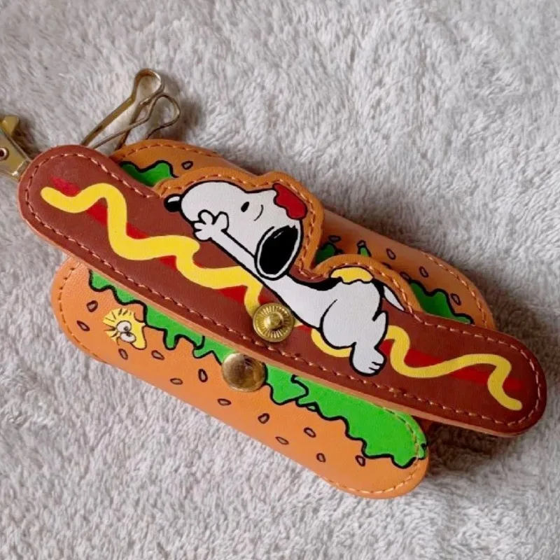 Snoopy cartoon cute hot dog style bag pendant decoration car access control key protective cover storage bag small mini portable