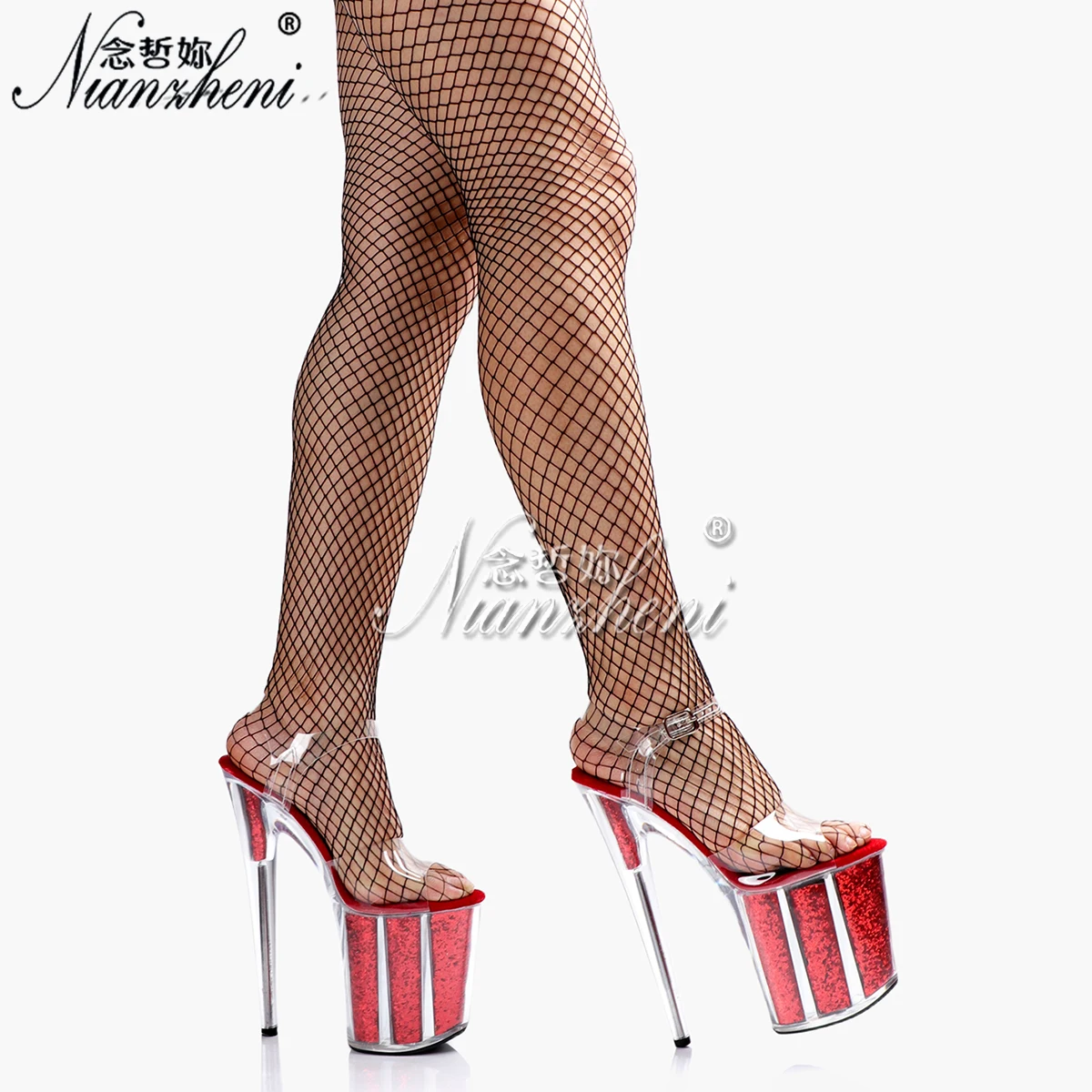 estern dance 20cm Sandals Platform bride Wedding Shoes 8 inch High Heels Exotic Peep Toe pole Dance Clear crystal Stripper queen