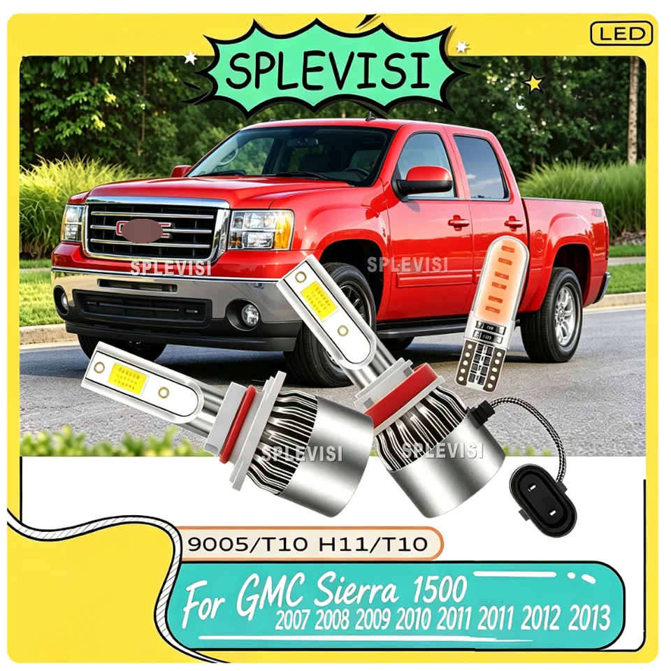 LED Bulbs 6000K 12v for Enhanced Visibility Car Light high and low beam For GMC Sierra 1500 2007 2008 2009 2010 2011 2012 2013