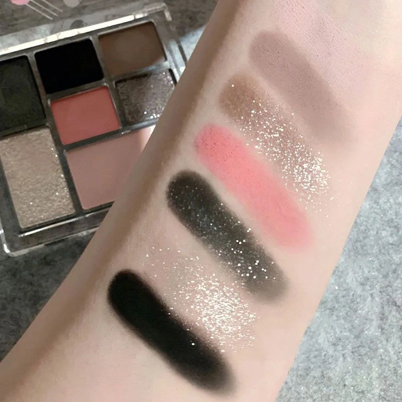 Paleta de Sombra Fumada para Meninas, Glitter Perolado, Palete de Maquiagem para Olhos, Cosméticos Coreanos, Doce e Legal, 7 Cores, Rosa-Preto, Quente, Novo