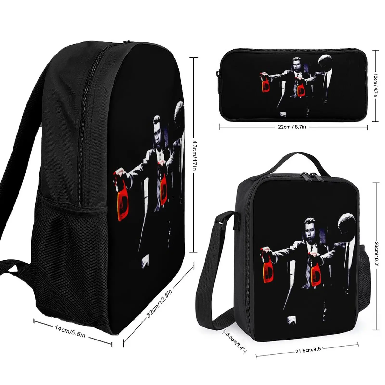 Cool Pulp Fiction John Travolta 9 Firm Cozy Pencil Case 3 in 1 Set 17 Inch Backpack Lunch Bag Pen Bag  Picnics Vintage