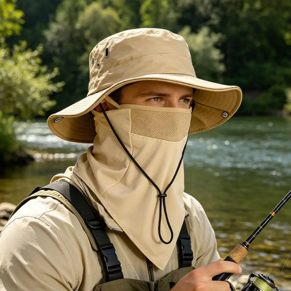 Fisherman Hat with Face Guard Neck Flap,UV Protection Breathable Mesh Bucket Hat, Quick-Drying Outdoor Sun Protection Hat