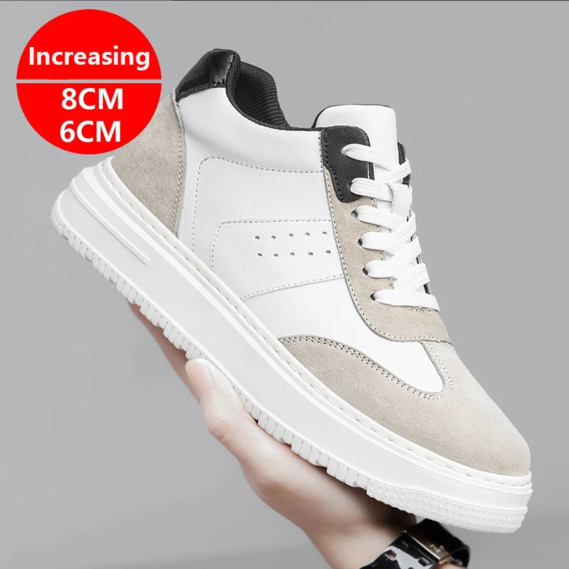 

Большие размеры, белые туфли с лифтом 6 см, 8 см, мужские спортивные повседневные кроссовки, увеличивающие рост, невидимые мужские туфли на плоской подошве с подъемом