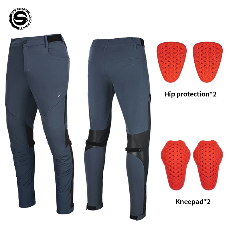 SFK Motorcycle Riding Pants Summer Quick Drying Breathable Gery-blue Men's Trousers With CE Protective Armor Gears Accessories