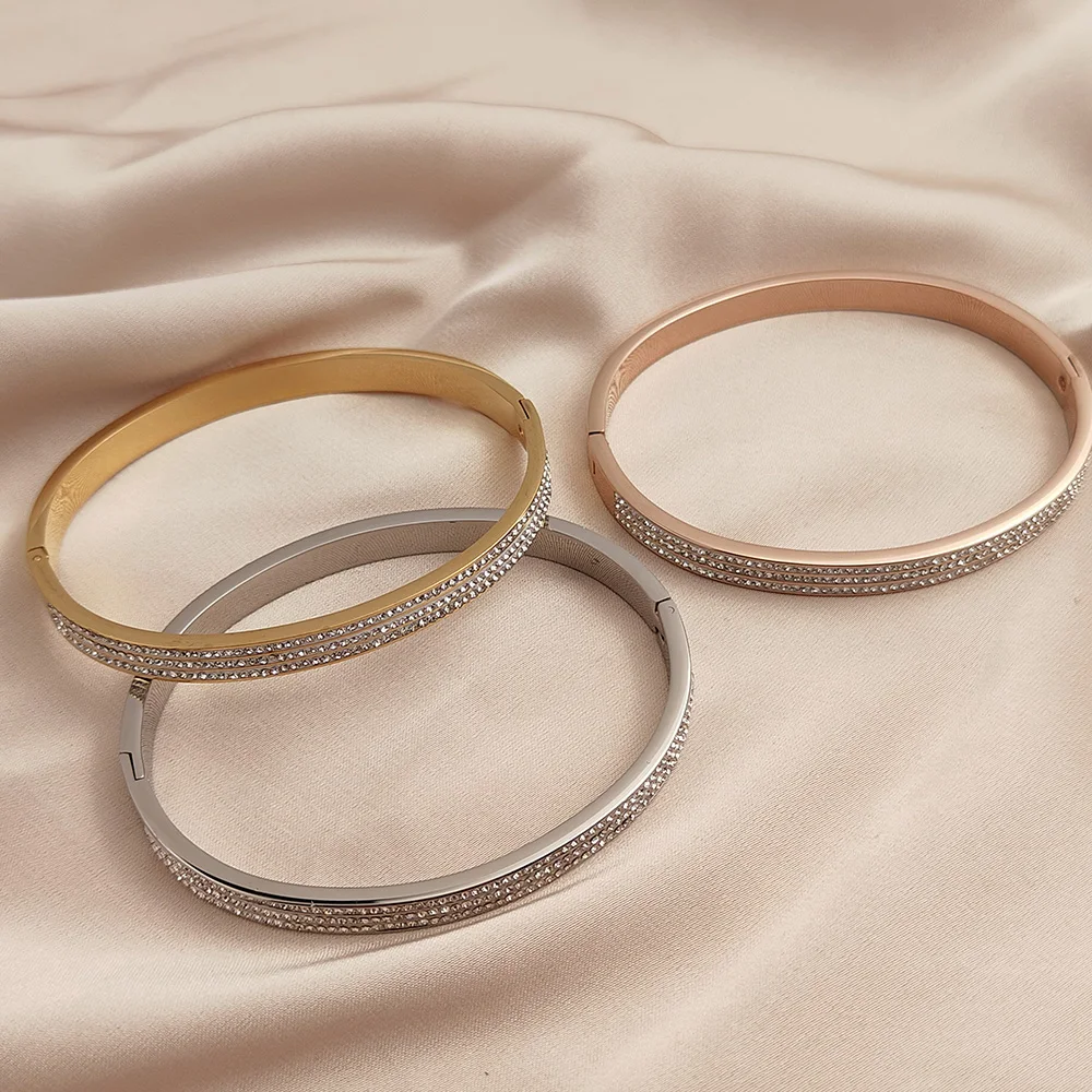 Classic Gypsophila Zircon Stainless Steel Gold Plated Bracelet, High Quality Silver Bracelet for Women, Wedding Party Jewelry