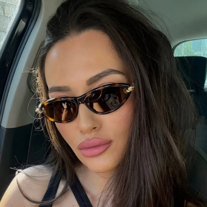 Image of Marke Sexy Cat Eye Sonnenbrille Frauen Mode Luxus Metall Kleine Rahmen Sonnenbrille Damen Retro Vintage Leopard Elegante Gläser