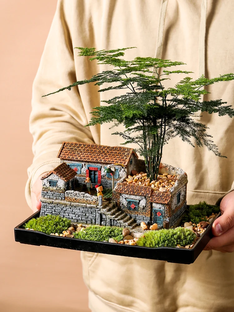 Desktop Micro Landscape Resin Desktop Decoration Nostalgic Retro Multi-Functional Courtyard Handicraft Ornaments Old House Model