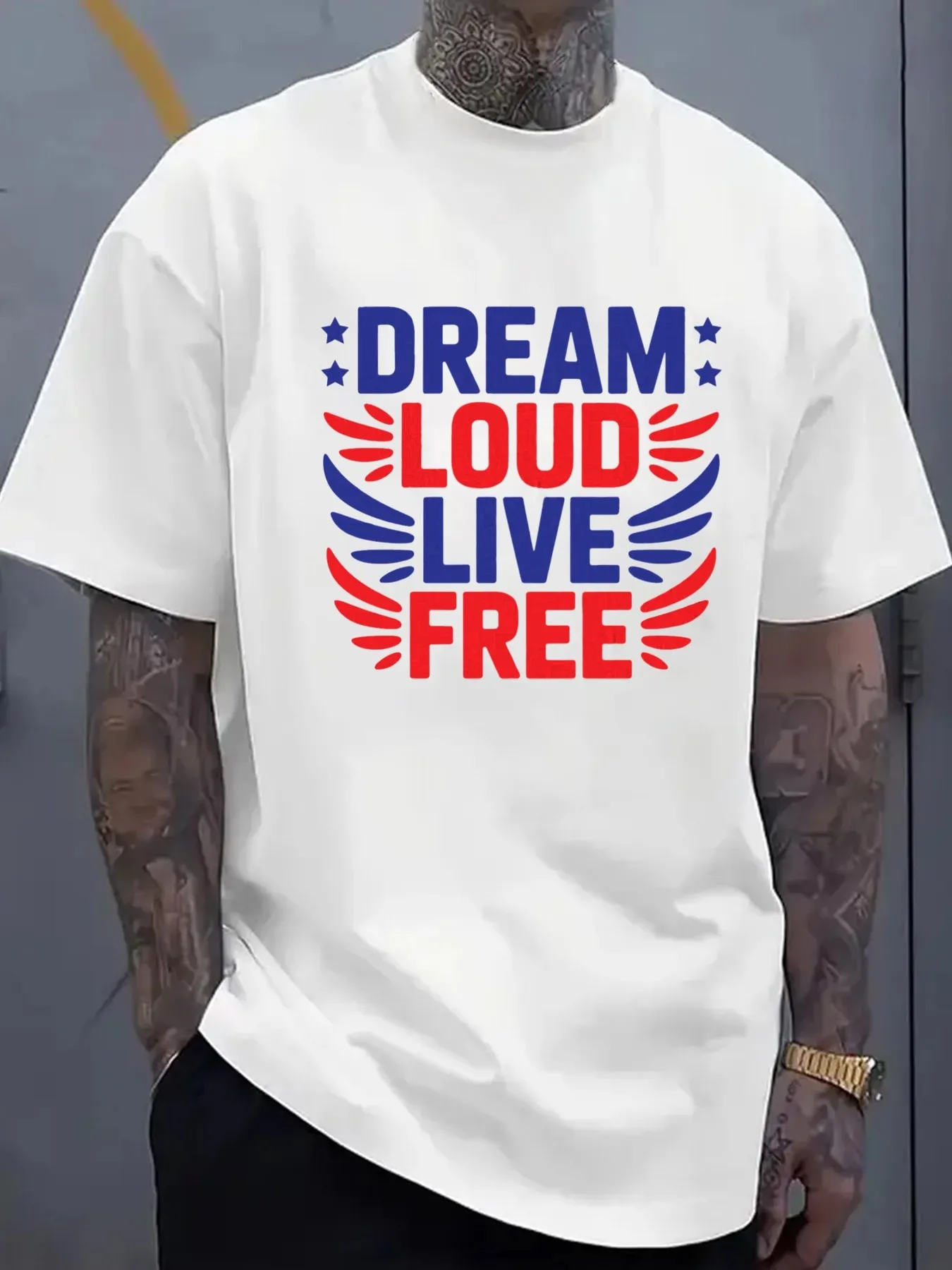 Dreamy Loud Live Broadcast Freedom T-Shirt Men's T-Shirt White Gift Pattern T-Shirt Weekend Casual Daily Wear Summer Autumn Fashion Summer T-Shirt, Machine Washable Trendy Print Design