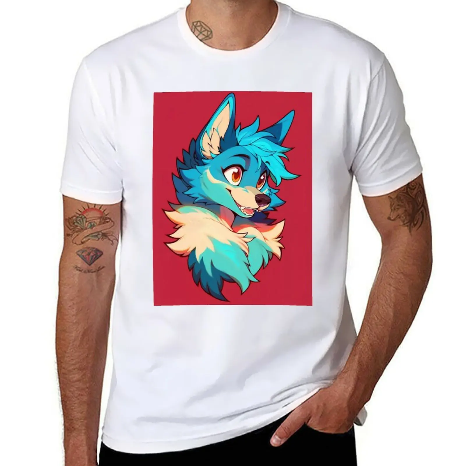 

Bold Aqua Furry on Red T-Shirt t shirt man luxury t shirt men 100% cotton luxury brand t shirts for man graphic funny T-Shirt