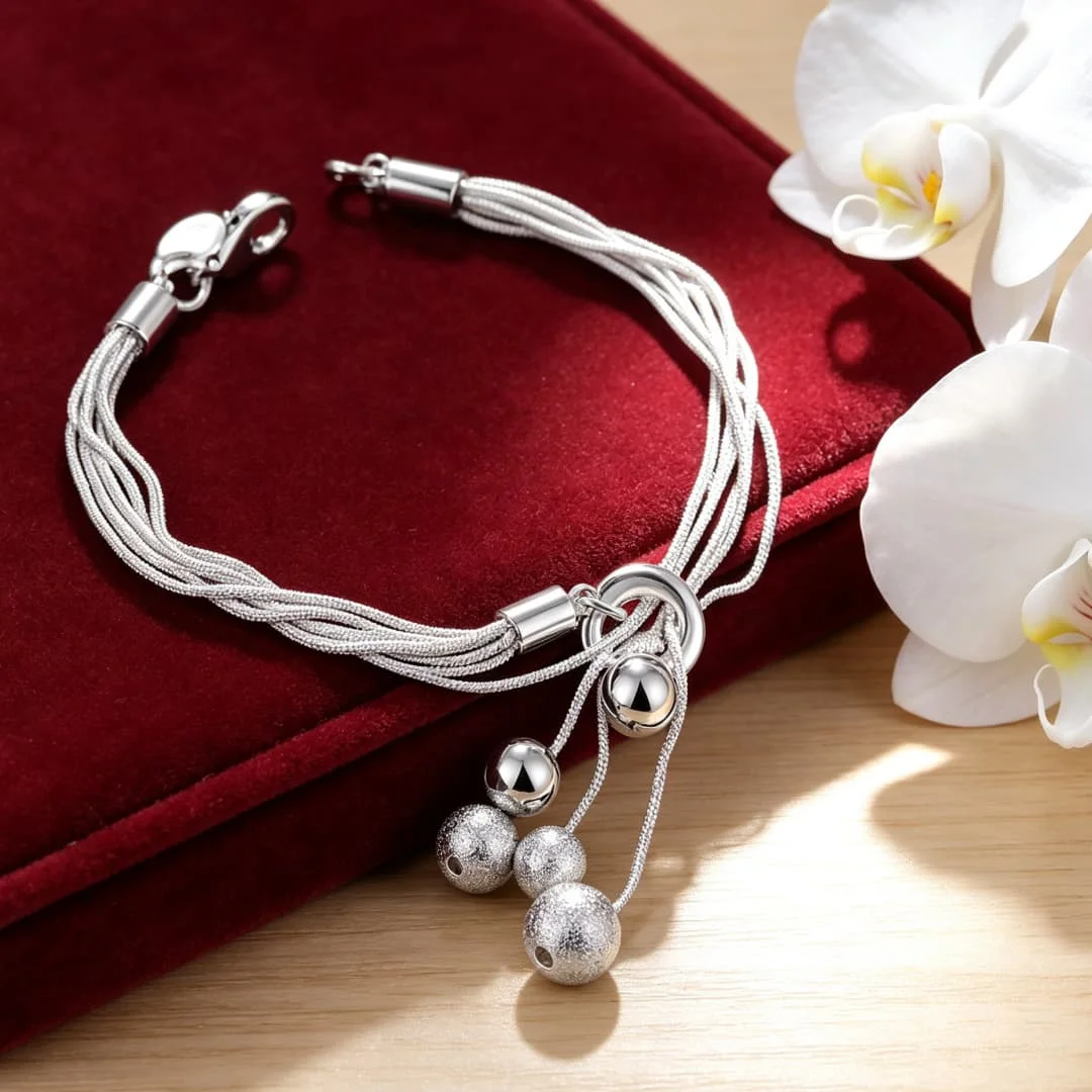 Factory direct fashion 925 Sterling Silver Exquisite Snake chain hanging frosted beads Bracelet for woman designer jewelry gifts