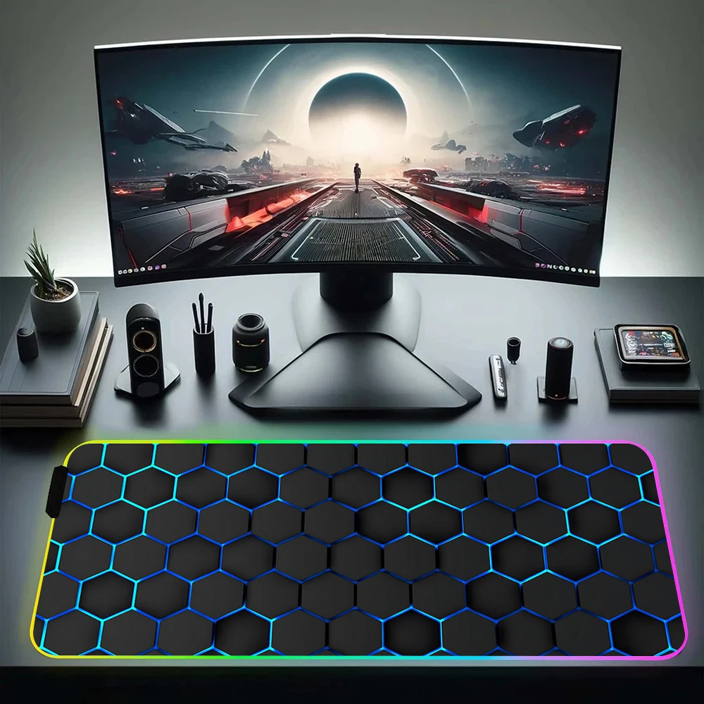 Fashion Honeycomb Shape RGB Pc Gamer Keyboard Mouse Pad Mousepad LED Glowing Mouse Mats Rubber Gaming Computer Mausepad