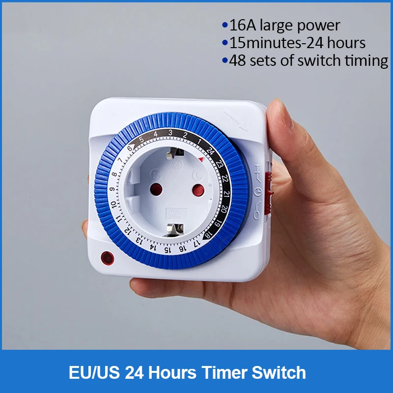 EU/US 24 Hours Timer Switch Timer Plug in Mechanical Grounded Programmable Smart Countdown Loop Switch Socket Auto Power-off