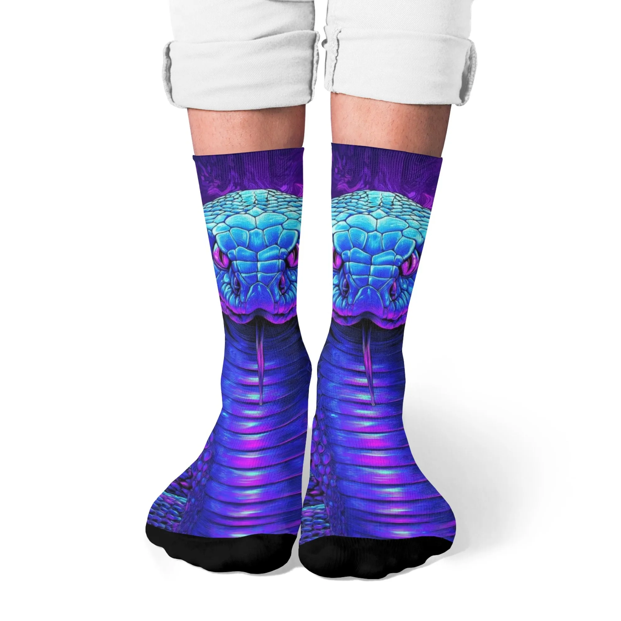 

Novel Harajuku retro mysterious blue scale snake head print men's socks street trend fun socks breathable casual socks gift