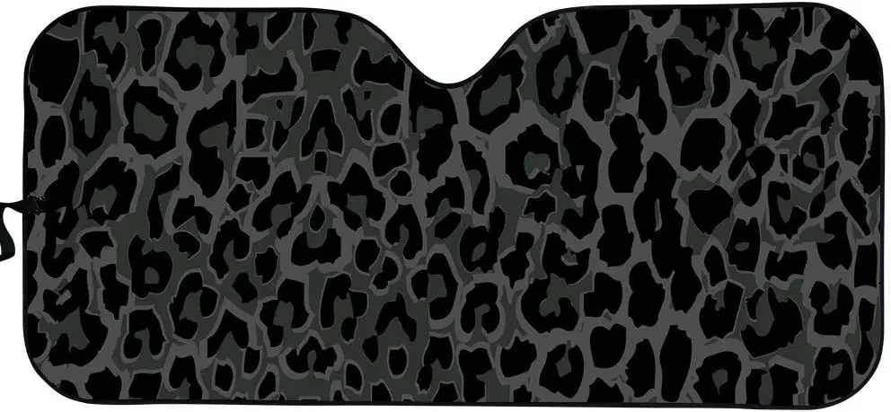 PZZ BEACH Black and Grey Leopard Print Car Windshield Sun Shade, UV Rays Reflector Auto Front Window Sunshade, Accordion Folding