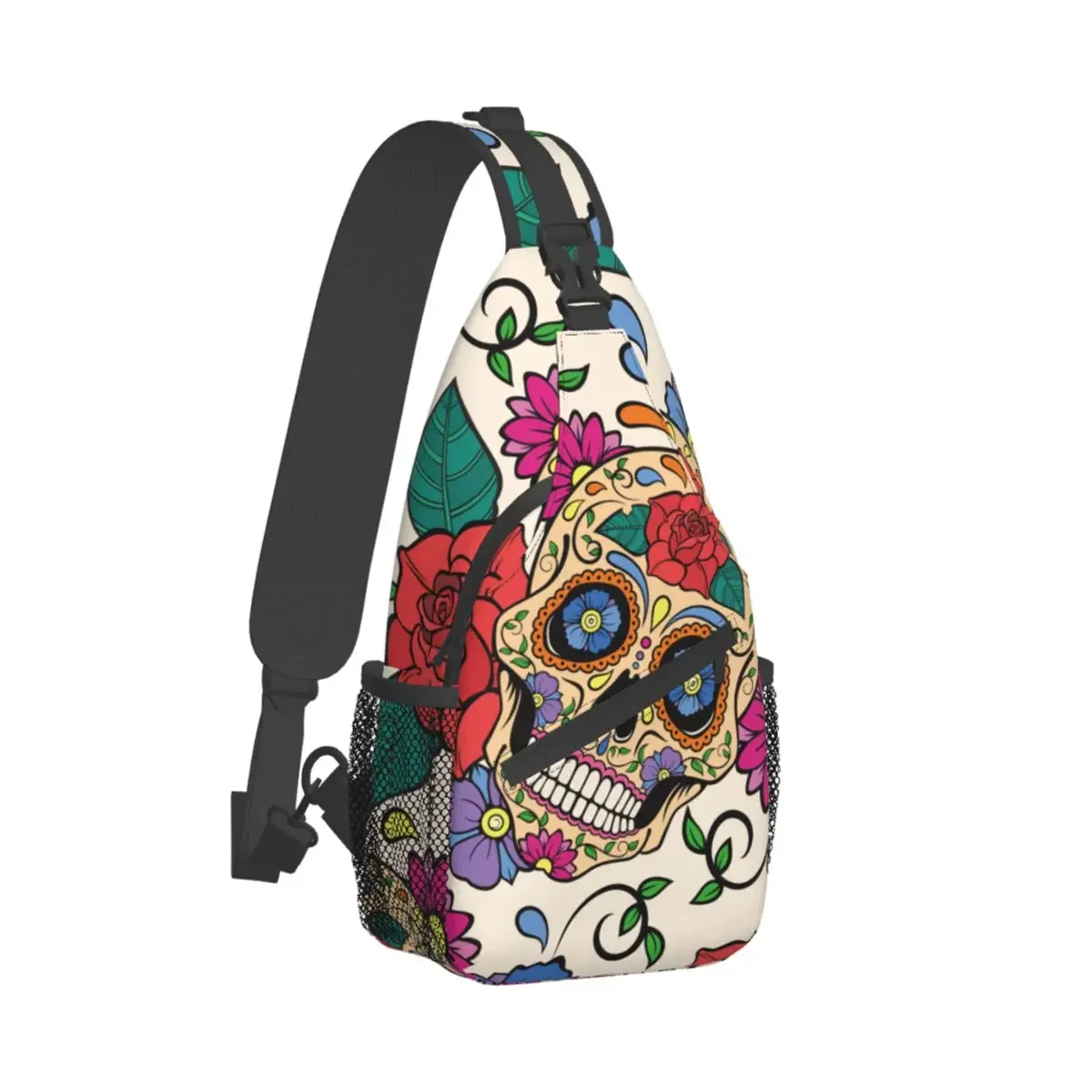 

Sugar Skull Rose Mexican Sling Bags Chest Crossbody Shoulder Sling Backpack Travel Hiking Daypacks Day of the Dead Halloween Bag