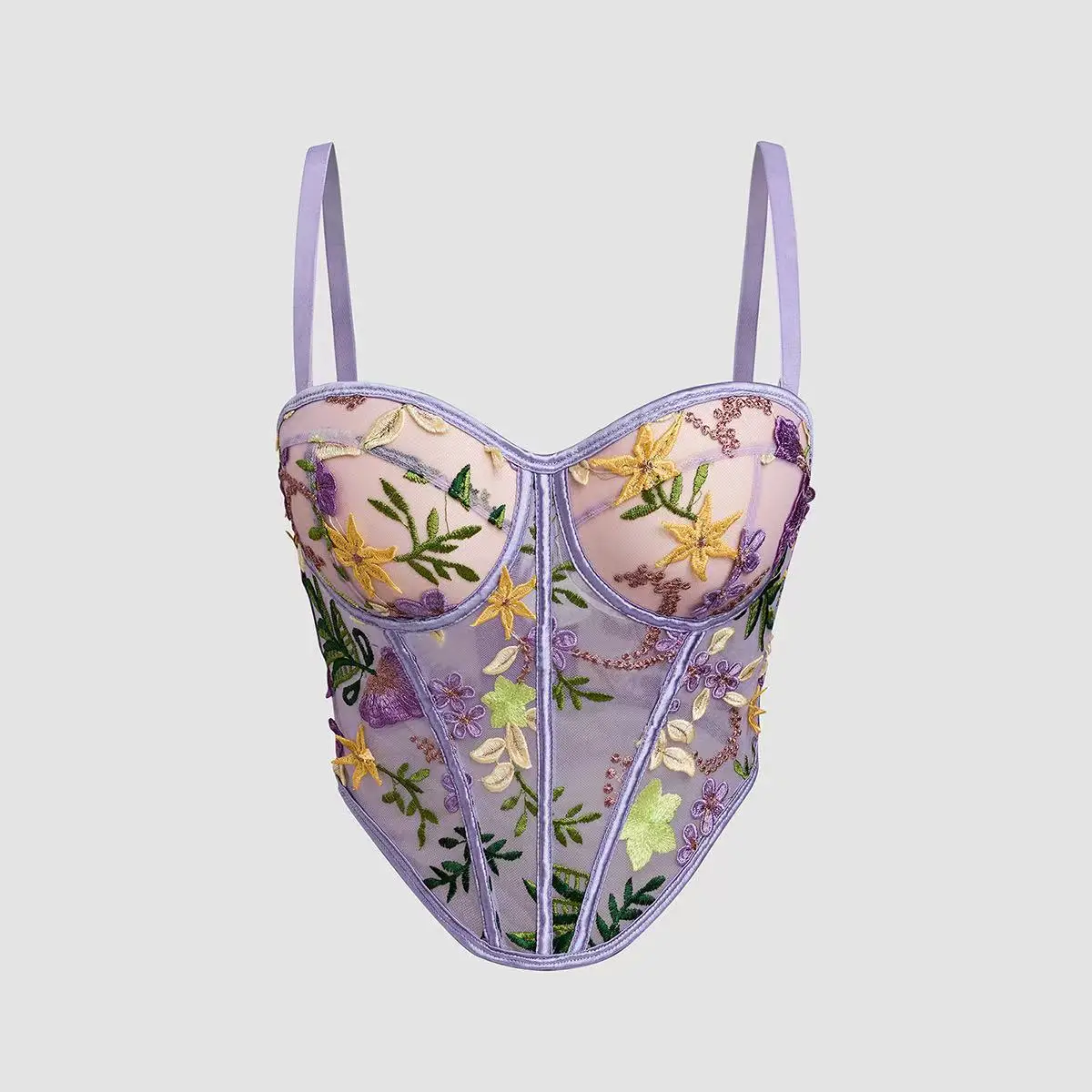 

French mesh lace flower beautiful back outer wear hot girl anti-exposure tube top retro high fashion elegant fishbone bra