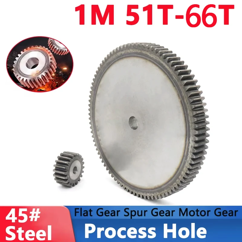 Flat Gear 1M-51 52 53 54 55 56 57 58 59 60-66 Teeth 1 Mod Spur Gear 45 Steel Motor Gear Cylindrical Gear Process Hole Quenching