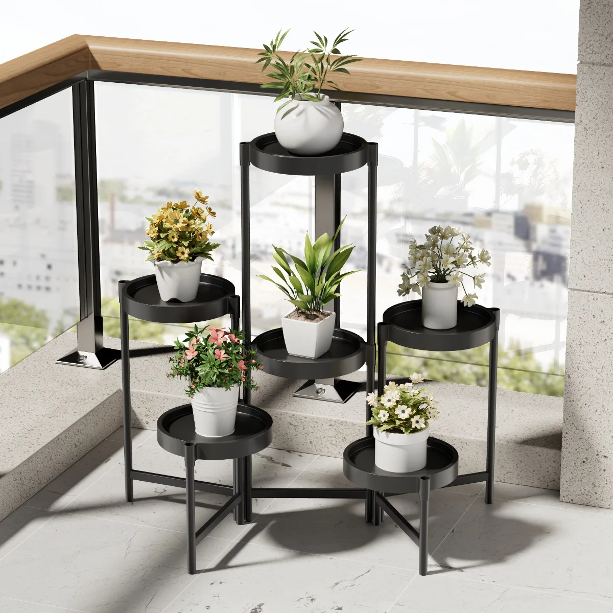 Foldable retractable Flowerpot display racks multi-layer metal household balcony plant stand split-level balkonmöbel furniture