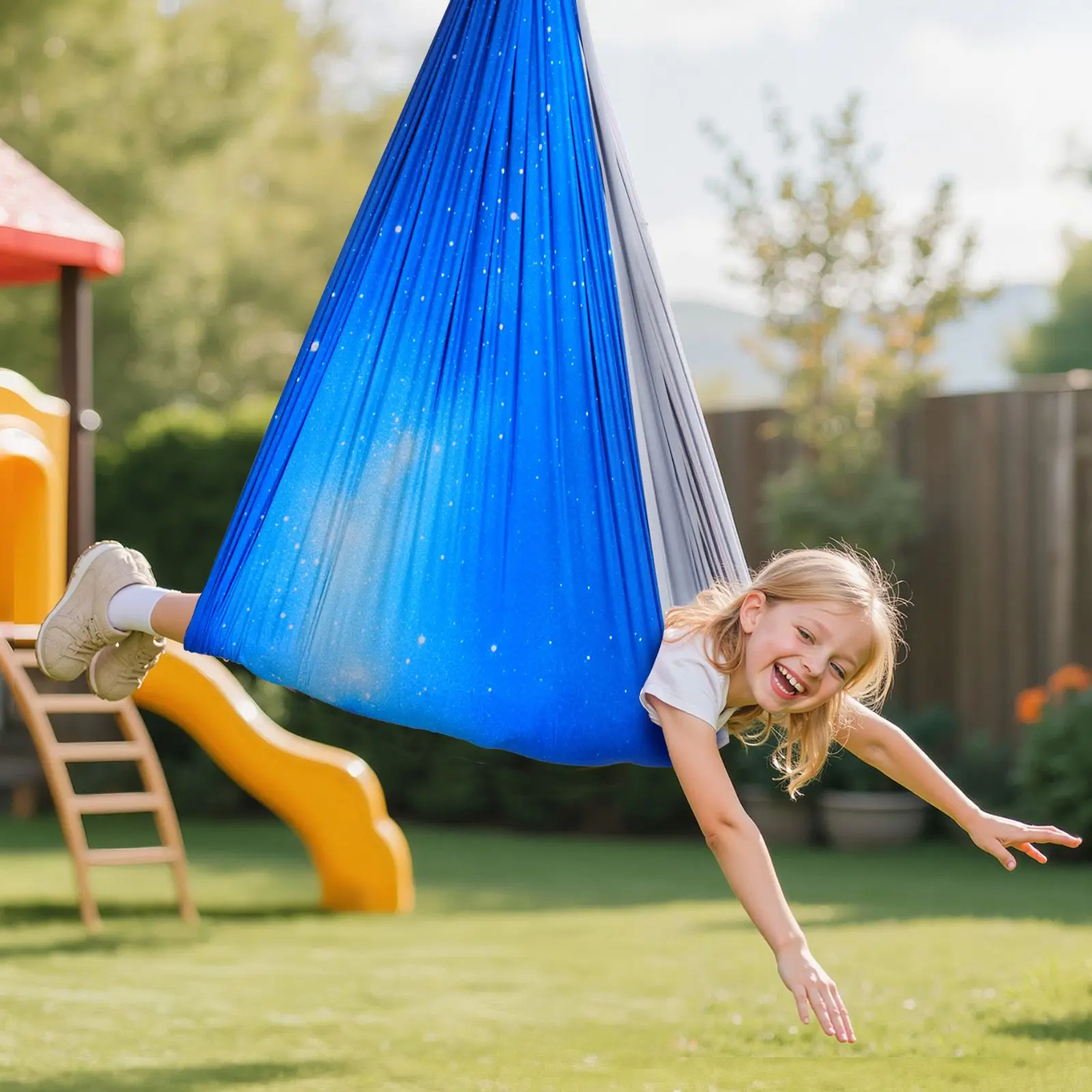 Sensory Swing, Double-Layer Fabric Sensorys Hammock, Indoor & Outdoor Sensory Swing with 360° Swivel Hanger, O-Sling, Holds up t