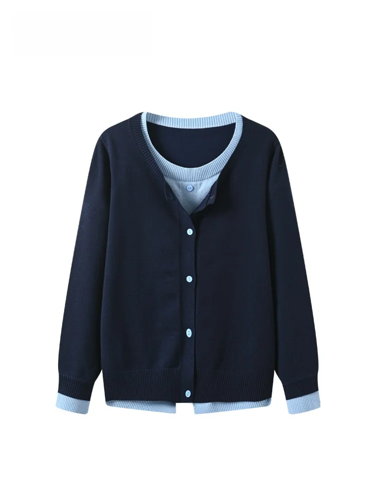 

Женский вязаный кардиган Cara CLUB больших размеров с длинными рукавами и круглым вырезом, осенний, универсальный, в стиле колор-блок, имитация твидового узора