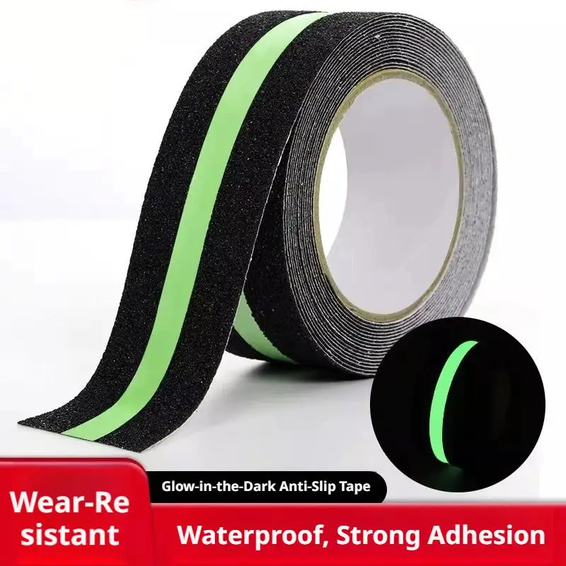 5m Anti Slip Tape with Glow in Dark Stripe Non Slip Adhesive Friction Grip Tape for Stairs Step Outdoor Indoor Tread