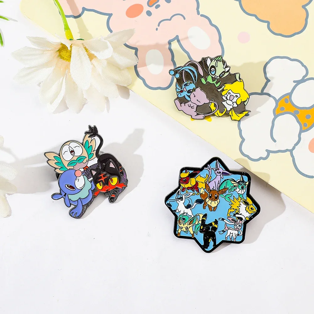 3 Pcs Cute Cartoon Broch Creativity Eevee Elf Series Enamel Pin Metal Badge Jewelry Backpack Clothing Accessories Gift