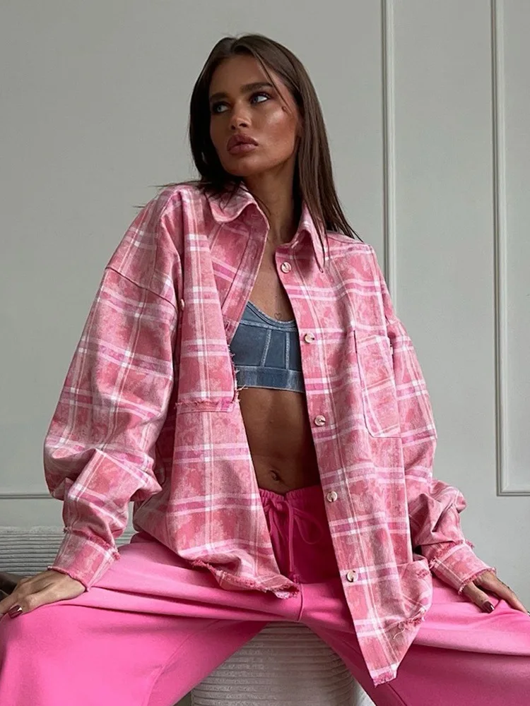 

Loose Fit Women's Plaid irt Casual Sle Turn-down Collar Long Sve Regular Thin Summer Collection Chinese Origin