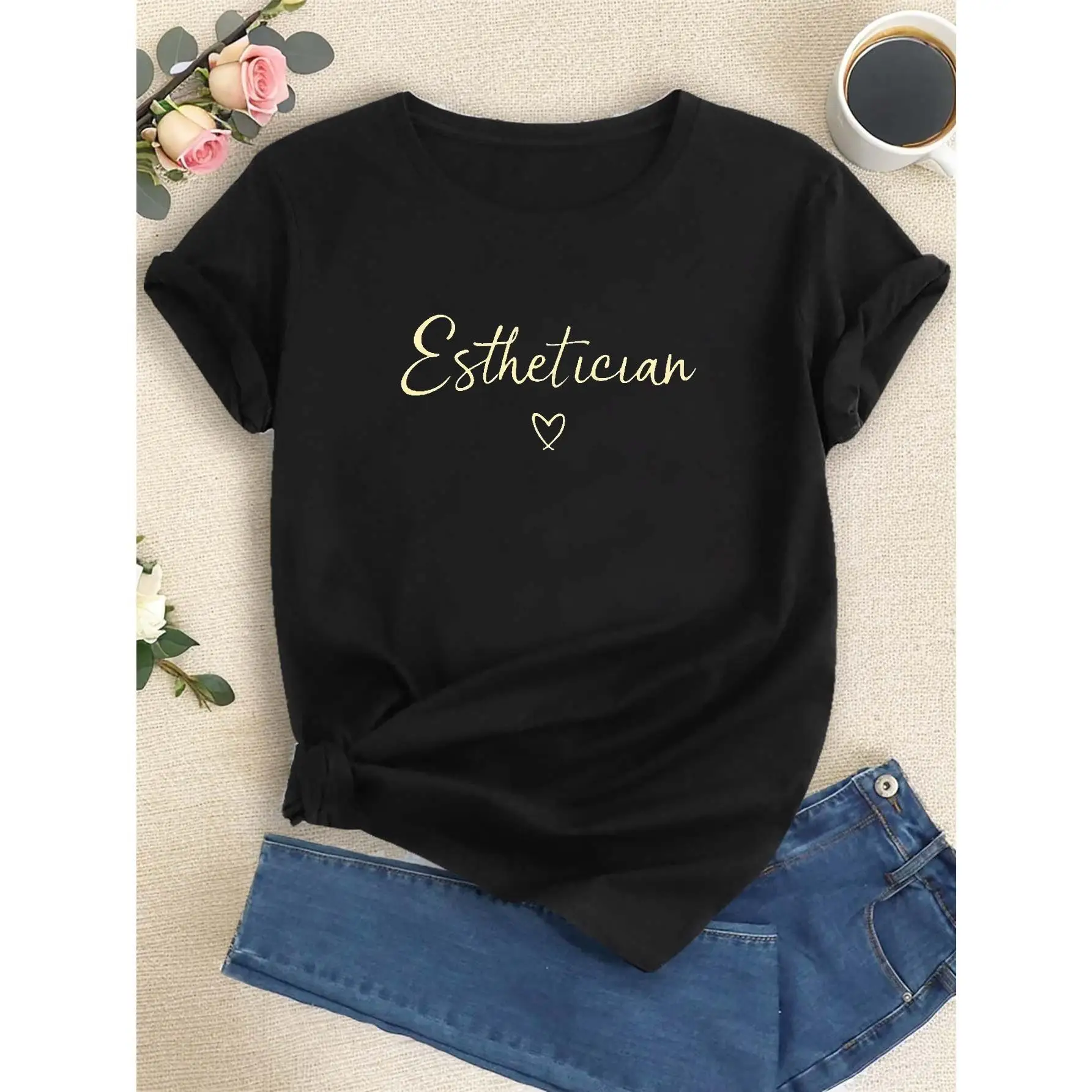 

Esthetician T-Shirt for Women Cute Minimalist Spa Salon Uniform Top Skincare Specialist Appreciation Gift for Her