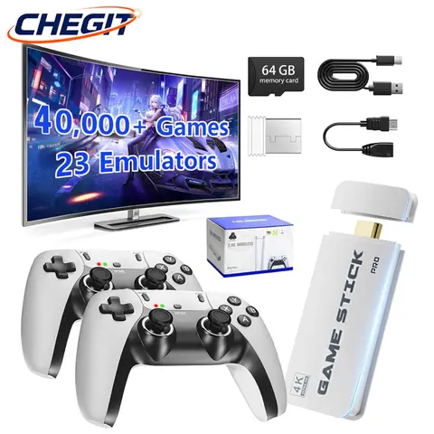 M15 4K TV Game Stick 64GB Built-in 3/40000+ Retro Games Console with Wireless Gamepads, Supports 20+ Simulators for HD TV Gaming