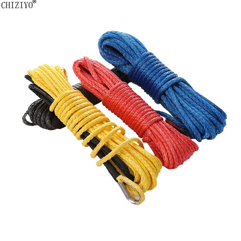 

15m 6mm Rescue Tow Rope Towing Winch Cable Rope String Line Synthetic Fiber 5500lbs/7700lbs for ATV UTV Car SUV