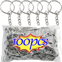 50/100pcs Stainless Steel Hole Flat Key Ring DIY Bag Pendant Buckles Making Polished Keychains Line Split Rings Jewelry Findings