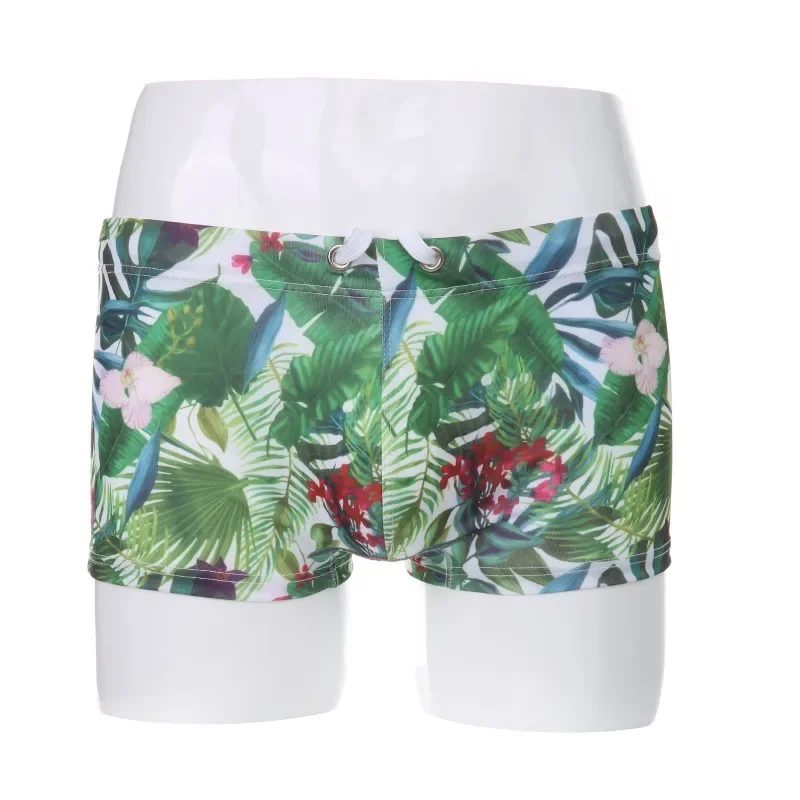

Fashion men's plant-based printed drawstring swimming trunks summer cool silky boxer beach pants CMA069