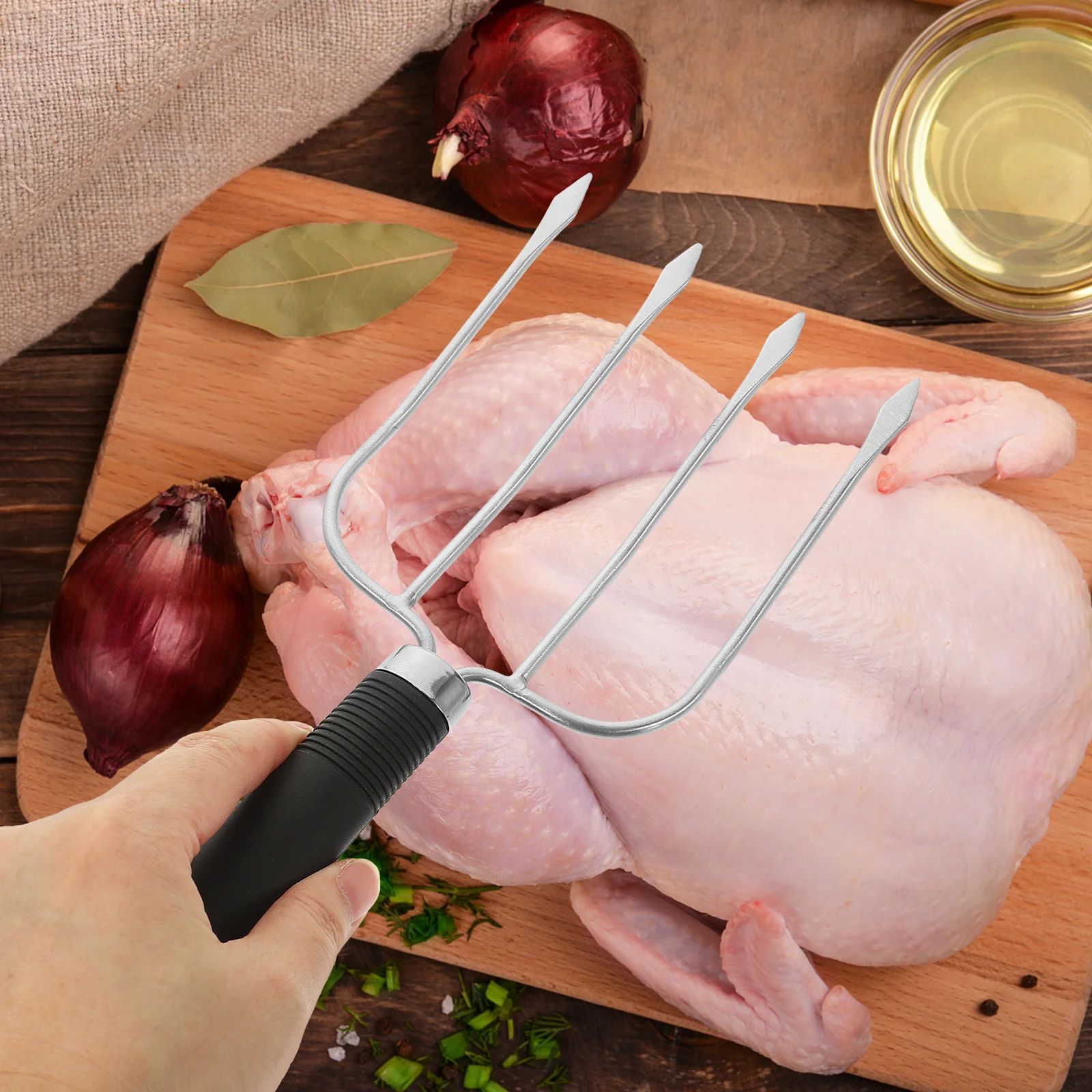 

Thickened Stainless Steel Turkey Fork Four Prong Barbecue Roast Carving Heavy Duty Meat Lifter Kitchen Tool Turkey Fork