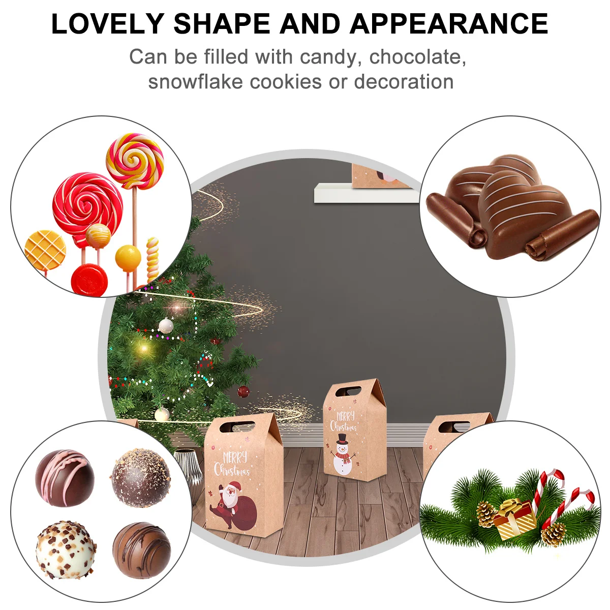 

24Pcs Christmas Kraft Paper Bags Sturdy Cookie Gift Bags for Festival Packaging Christmas Gift Bag