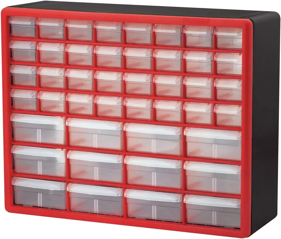 10144, 44 Drawer Plastic Parts Storage Hardware and Craft Cabinet, 20-Inch W x 6-Inch D x 16-Inch H, Red