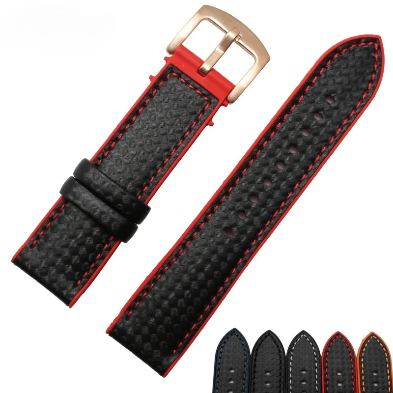 本革ストラップカーボンファイバー時計ブレスレット 20 22 23 ミリメートル 24 ミリメートルゴム底防水時計ストラップファッション腕時計バンド