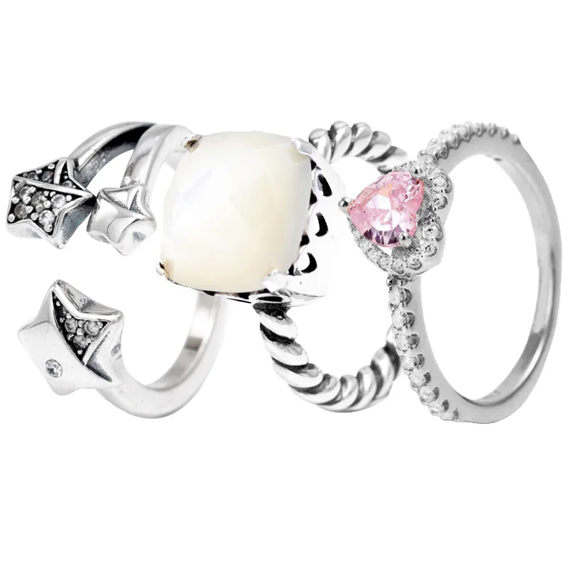 Оригинальное кольцо в форме сердца с кристаллом, серебряное кольцо с искусственным жемчугом