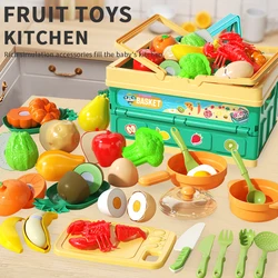 43 PCS Cutting Play Food Toy for Kids Kitchen, Pretend Fruit &Vegetables Accessories with Shopping Storage Basket