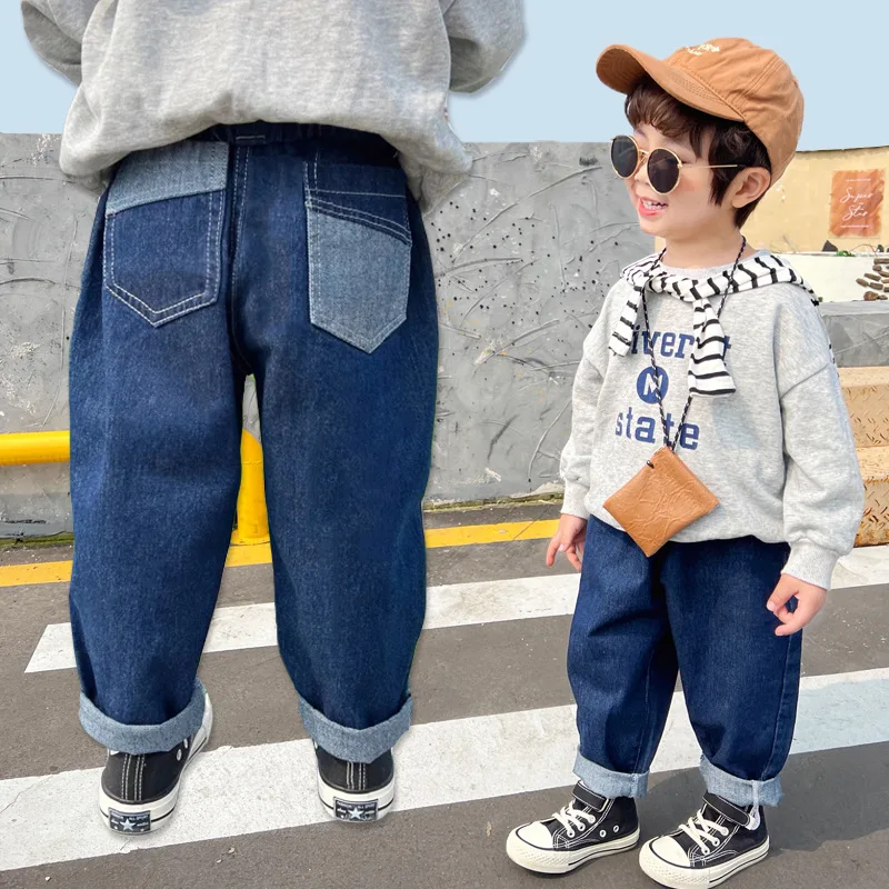 DIIMUU New Fashion Baby Boys Girls Denim Pants Chidlren Clothing Elastic Trousers Light Washed Hole Soft Solid Color Jeans Pants