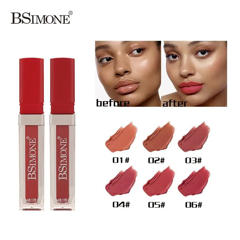 1Pc BSIMONE 매트 립 글로스 리퀴드 립스틱- 오래 지속되는 방수 기능이 있는 립 스테인, 성인 연령대, 레드 톤으로 쉽게 착색 가능