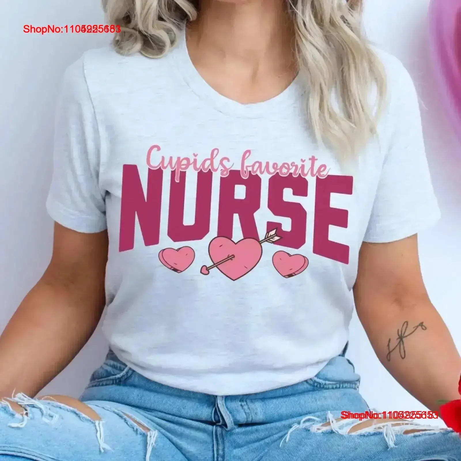 Varsity Letter Valentines Day Nurse T Shirt Cupids Favorite Vday Crewneck vintage Washed streetwear Stretched Stylish homme