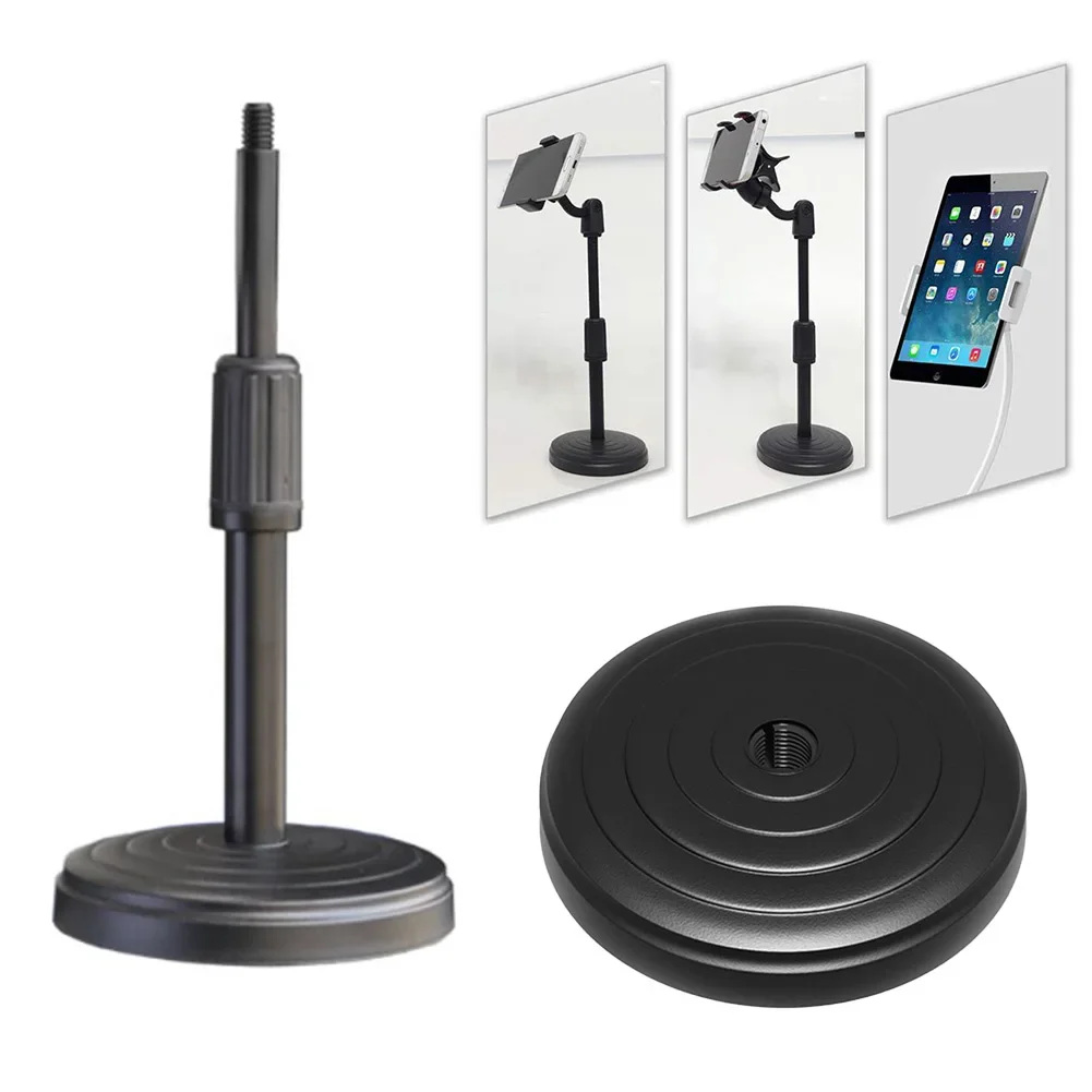 Adjustable Height Desktop Microphone Stand Phone Holder 3/8 Thread Universal Mic Bracket Round Base For Conference Speech Live