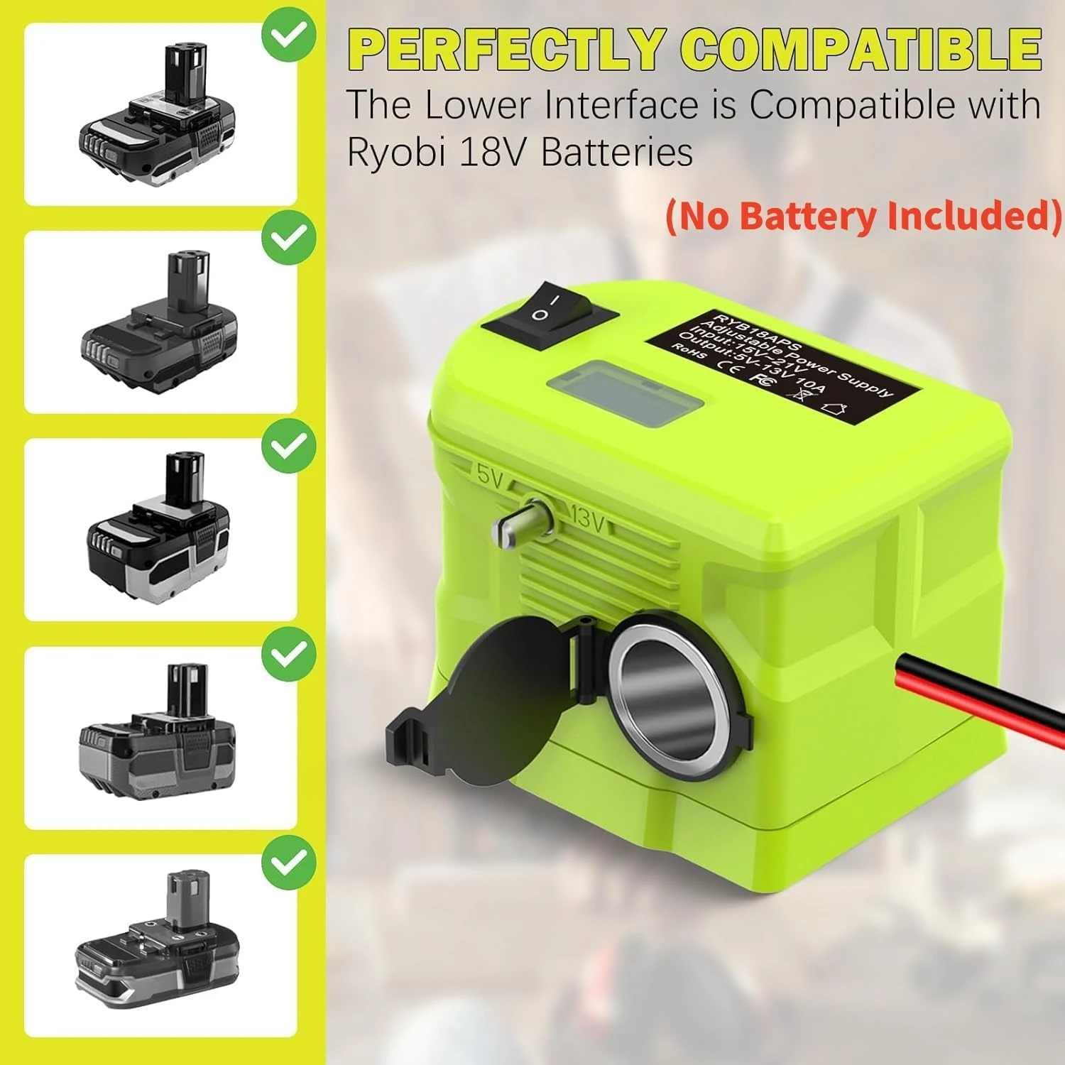 18V zu 12V Step-Down-Buck-Konverter für Ryobi 18V Akku 10A 130W Spannungsreduzierer mit Zigarettenanzünder-Anschluss für DIY RC-Auto – Detail 3
