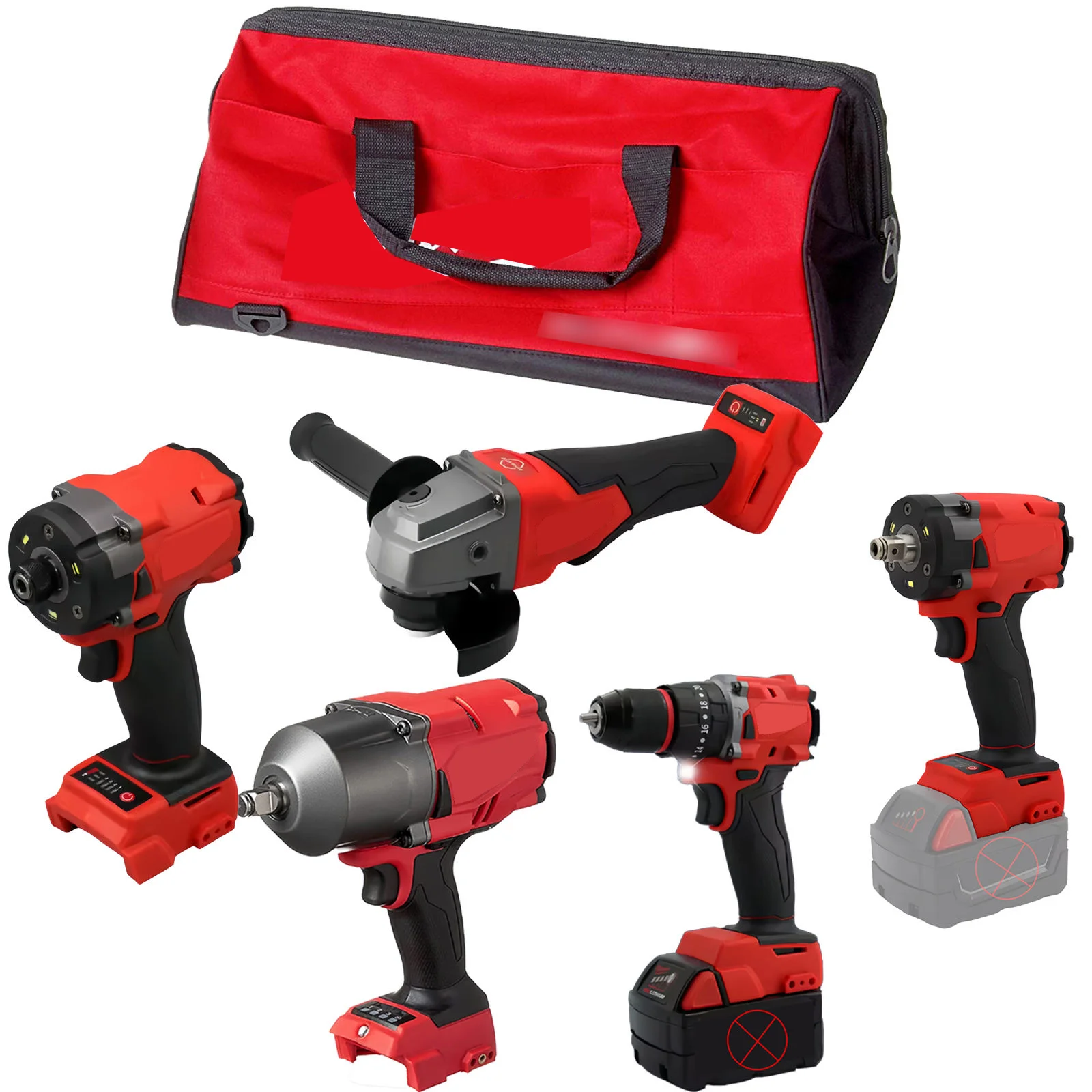 

Durable Red Grinder Impact Wrench Driver Angle Grinder Bags 5 in 1 Power Tool Set Efficient Home Use Power Tool Combo Kit