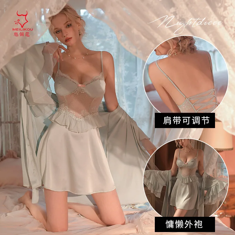 

Midnight Angel Autumn Hot selling Home Fury Light Luxury Nightwear Sexy Lace Splicing Sling Set for Women