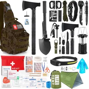 Kit, 268 Pcs Emergency Survival Gear and Equipment Supplies with First Aid Kit, Camping Axe, Headlamp, Crossbody Bag for Camping