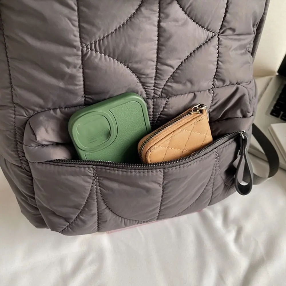 Solid Color Padded Coat Backpack Cloud Nylon Space Cotton Shoulder Bag Pleated Large Capacity Student Schoolbag Lady/Girls